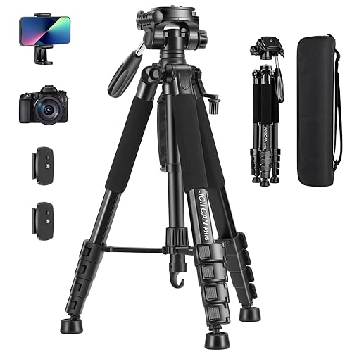 JOILCAN Camera Tripod for Canon Nikon, 74" Lightweight DSLR Tripod Camera Stand with Detachable Head and Universal Phone Mount, Reinforced Aluminum Tall Tripod for Vlog Live Streaming Max Load 14LB - 74inch - Black