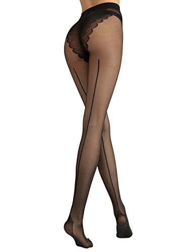 SHENHE Women's Patterned Fishnet Tights High Waist Pantyhose Floral Stockings - One Size - Mesh Seam Back