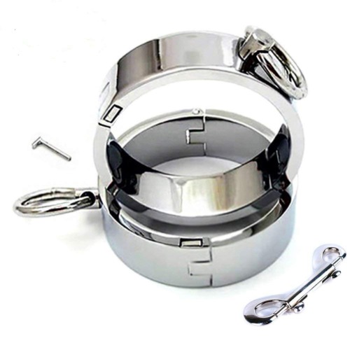 Silver Metal Wrist Ankle Cuff -Davidsource Chrome Plated Stainless Steel Bracelet Wrist Anklet Cuff A Pair of Restraint Gear for Unisex Bondage Play Adult Sex Toys (M) - Medium