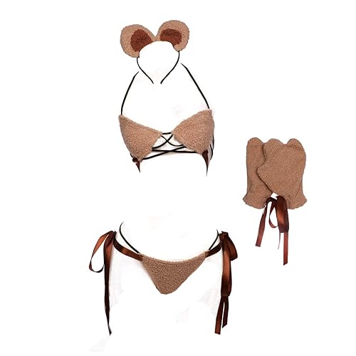 JasmyGirls Kawaii Lingerie Sexy Bear Cosplay Costume Anime Micro Bikini Cute Furry Bra and Panty Set Japanese Lolita Outfit