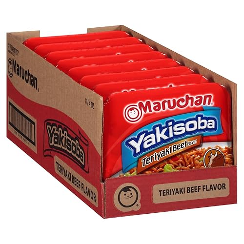Maruchan Yakisoba Teriyaki Beef, Japanese Instant Ramen Noodles, 4.04 Oz, 8 Count - 32 Ounce (Pack of 1) - Teriyaki Beef