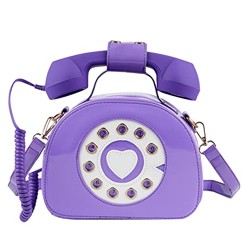 Oweisong Fun Telephone Purse for Women Novelty Pink Phone Tote Handbags Top Handle Shoulder Crossbdoy Bag - Bright Purple