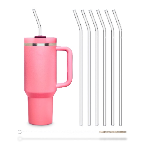 Reusable Glass Straws 12 inch bent with plastic free brush - Set of 6