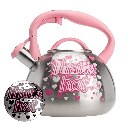 Paris Hilton Whistling Stovetop Tea Kettle, Stainless Steel with Color Changing "That's Hot" Heat Indicator Design, Soft Touch Handle, 2.5-Quart, Pink - 2.5 Quarts - "That's Hot" Color Changing