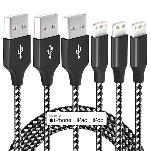 3 Pack 10 FT iPhone Charger Fast Charging Cord MFi Certified Lightning Cable Nylon Braided iPhone Charger Cord Compatible with iPhone 14 13 12 11 Pro Max XR XS X 8 7 6 Plus SE and More - BlackWhite