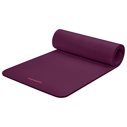 Retrospec Solana Yoga Mat 1/2" Thick w/Nylon Strap for Men & Women - Non Slip Exercise Mat for Yoga, Pilates, Stretching, Floor & Fitness Workouts - Boysenberry - 1/2 inch