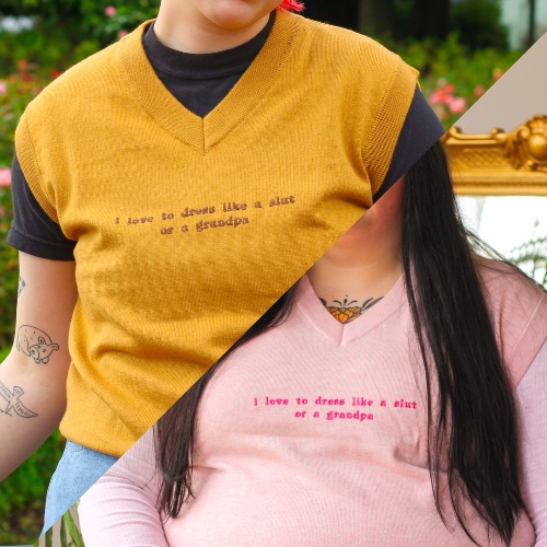 I Love to Dress Like a Slut or a Grandpa Sweater Vest! - 3XL/4XL / Baby Pink