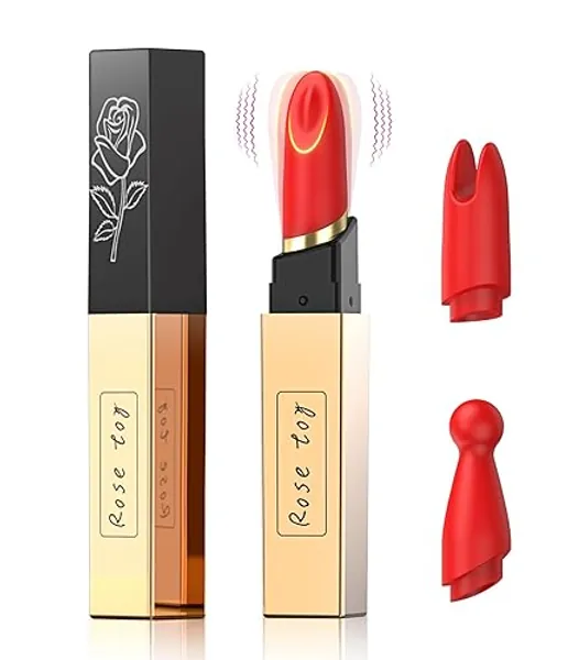 Lipstick Bullet Vibrator Adult Sex Toys, 10 Powerful Vibrations, Mini for Clitoral Stimulation, Rechargeable & Discreet Electric Massagers, Waterproof Portable Rose Toys Women Couples - Gold