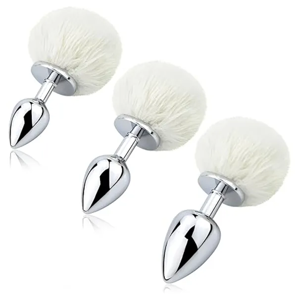 3Pcs Expanding Anal Butt Plug - Sex Factory Aluminum Alloy Butt Plug Artificial Rabbit's Fur Tail Anal Sex Toys for Women Men Couple…