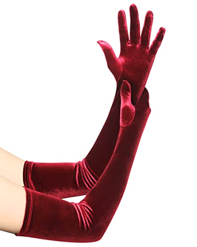 BABEYOND Long Opera Party Gloves - 1920s Flapper Gatsby Costume Accessories Velvet Tea Party Elbow Gloves - Dark Fuchsia