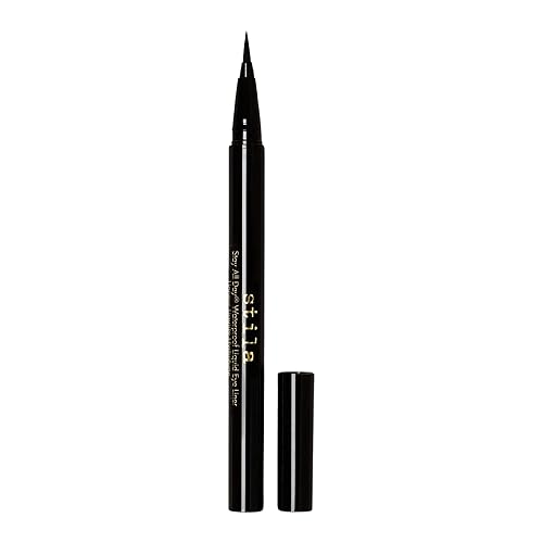 stila Waterproof Liquid Eye Liner, Stay All Day Makeup with Fine Brush Tip Lasting Satin Finish, Smudge-Proof & Transfer-Resistant - Intense Black (Jet Black) - 1 Count (Pack of 1)