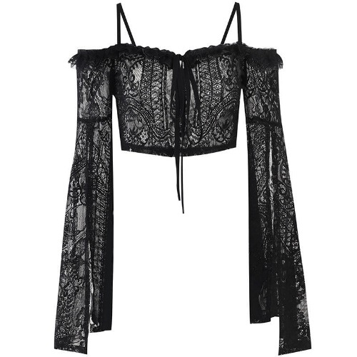Open Shoulder Lace Dark Gothic Top - black / S