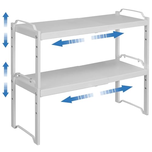 2 Pack Kitchen Cabinet Organizer Shelf, Stackable Expandable Shelves Organizers For Kitchen Cabinet Countertop Storage, Adjustable Counter Cupboard Pantry Organizer Shelf Rack Stand, Length:20.5 - White - (12.6”-20.5”)L * 8.26"W * 8.74"H