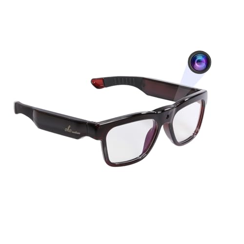 OhO sunshine 64GB WiFi Camera Glasses,Streaming Videos & Photos from Glasses to App with Ultra Full HD Camera and Blue Light Blocking Lens - 64G - Brown-Bluelight blocking transitional lens