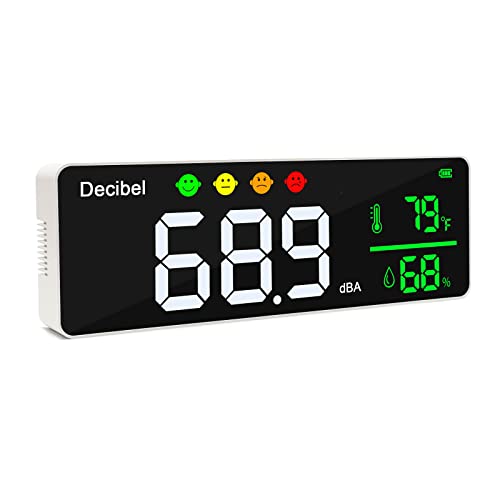 Decibel Meter Wall Hanging Sound Level Meter 11 inch Large LED Display Noise Temperature Humidity Meter with Alarm Icons Indicator Wide Applications for Classroom, Studio, Home, Factory - 11'' Decibel Meter