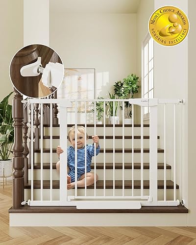 Cumbor 29.7-46" Baby Gate for Stairs, Toddler Safety Essentials for The House, Auto Close Dog Gate for Doorways, Mom's Choice Awards Winner-Easy Install Pressure Mounted Pet Gates for Dogs, White - White - 29.7-46"W x 30.5"H