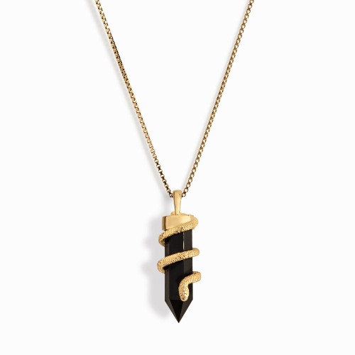 Onyx Crystal Snake Necklace - 14K Yellow Gold Vermeil / 20"-22"