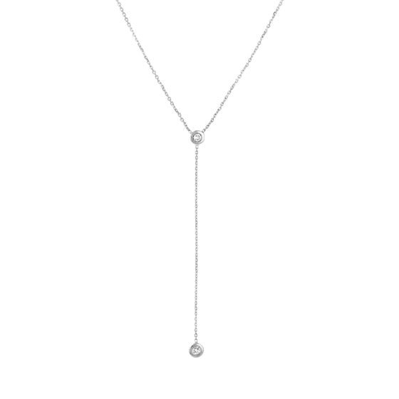 Diamond Y Necklace Lariat - 14K White Gold