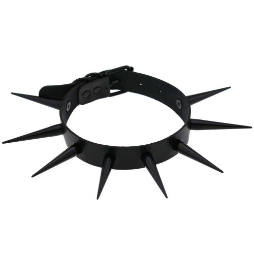 Black Long Spike Choker Necklace - Black