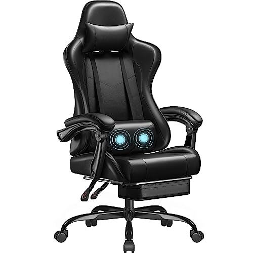 Homall Gaming Chair, Video Game Chair with Footrest and Massage Lumbar Support, Ergonomic Computer Chair Height Adjustable with Swivel Seat and Headrest (Black) - Black