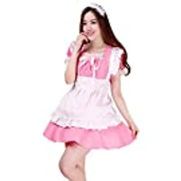 LABABE Women's Maid Anime Cosplay Costume Outfits Long Dress with Apron and Headpiece,Alice in Wonderland Fancy Dress,Lolita Maid Cosplay Costumes Halloween Fancy Dress Sets Kits Apron(Pink,Size XL)