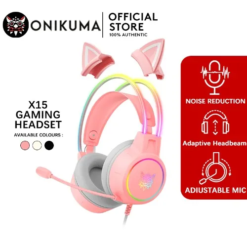 [Headphone] ONIKUMA X15 PRO Gaming Headset with Removable Cat Ears Noise Canceling Light Mic Stereo Gaming Headphones For PC Laptop