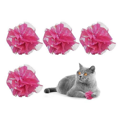 Andiker Crinkle Cat Ball Toy, 4pcs Candy Color Interactive Cat Toy for Indoor Cats Suitable for Party Decoration, Shiny Foil Cat Enrichment Toys for Kitty Reduce Anxiety and Boredom (Pink) - Pink
