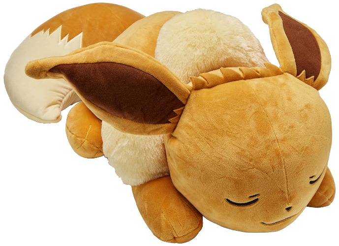 Pokemon 18 Plush Sleeping Eevee- Cuddly Pokémon- Must Have for Pokémon Fans- Plush for Traveling, Car Rides, Nap Time, and Play Time