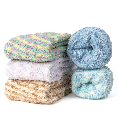 NIQIAO Womens Fuzzy Slipper Socks, Fluffy Soft Plush Comfy Winter Warm Thicken Cozy Bed Sleep Socks for Home Gifts Christmas - Multicolor - 8-10