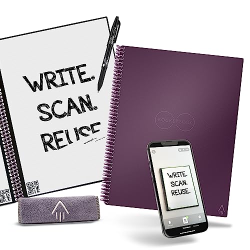 Rocketbook Smart Reusable Notebook - Lined Eco-Friendly Notebook with 1 Pilot Frixion Pen & 1 Microfiber Cloth Included - Plum Cover, Letter Size (8.5" x 11") - Letter - Plum