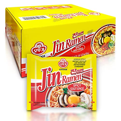 [OTTOGI] Jin Ramen, Spicy Flavor - Korean Instant Ramen Noodle, Best Tasting Soup Traditional Instant Ramen (120g) -18 Pack - Jin Spicy 18p