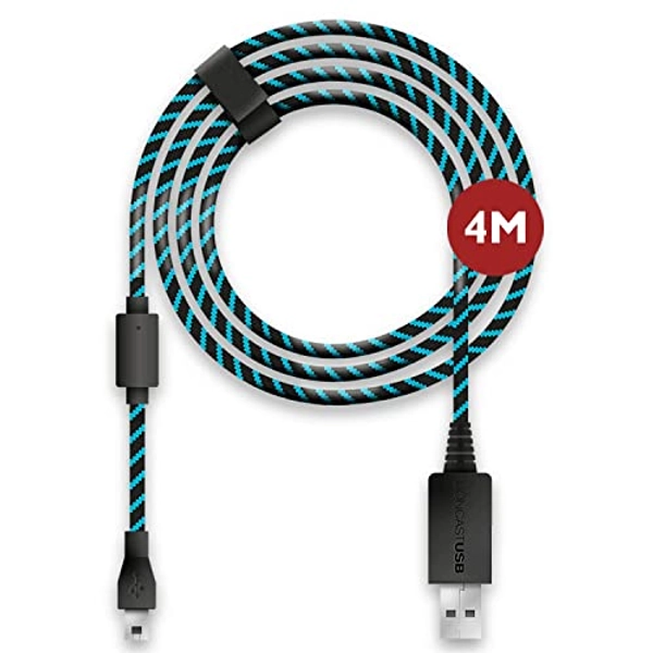 Lioncast Cable de recharge manette pour Xbox One et PS4, 4 mètres, Micro USB 2.0 – Bleu et Noir