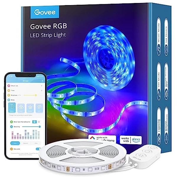 Govee Ruban LED 5m, WiFi Bande LED RGB Multicolore, App Contrôle, Mode Musique, LED Chambre Compatible avec Alexa et Google Home, Décor pour Maison Cuisine Salon Fête - 5M