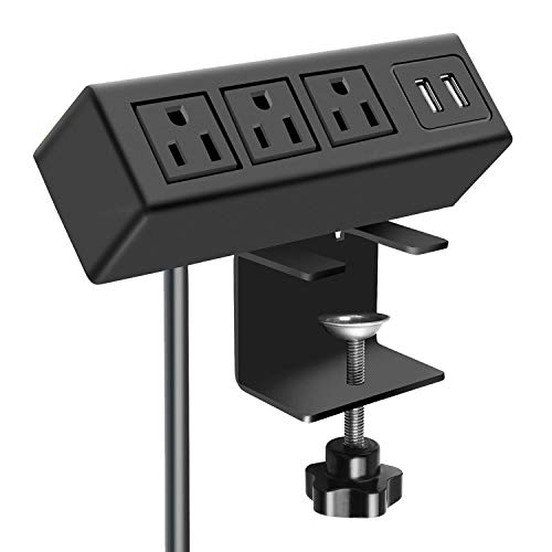 3 Outlet Desk Clamp Power Strip, Desktop Power Strip with USB Ports, Desk Mount USB Charging Power Station, on Desk Edge Power Outlet 125V 12A 1500W, 10 FT Desk Outlet Strip. (10FT, Black) - 10FT - Black