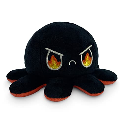 TeeTurtle - The Original Reversible Octopus Plushie - Angry Red + Rage Black - Cute Sensory Fidget Stuffed Animals That Show Your Mood, 4 inch - Angry Red + Rage Black