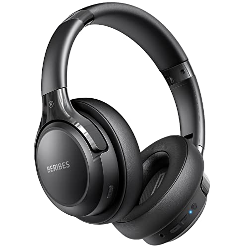 BERIBES Bluetooth Headphones Over Ear, 65H Playtime and 6 EQ Music Modes Wireless Headphones with Microphone, HiFi Stereo Foldable Lightweight Headset, Deep Bass for Home Office Cellphone PC Ect. - Black