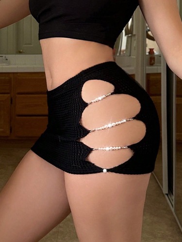 Sweetina Summer Black Cut Out Side Bodycon Skirt