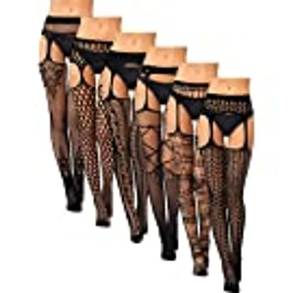 6 Pairs Women Fishnet Thigh-High Stockings Tights Suspender Pantyhose Stockings for Women Girls