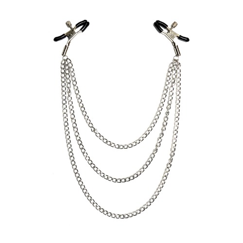 IMAKARA Fake Nipple Rings with Body Chains Choker Adjustable Clamps Clips Non Piercing Jewelry for Women (Silvery Chain) - Silvery Chain