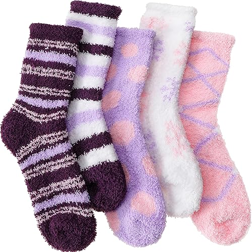 ANTSANG Womens Fuzzy Socks Slipper Winter Fluffy Comfy Cozy Socks Cabin Warm Home Socks - One Size - Color Purple Pink
