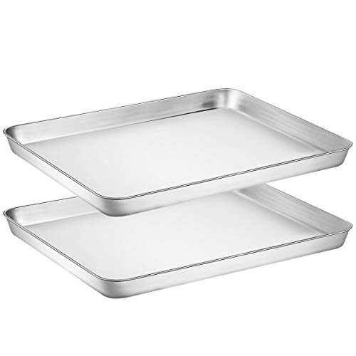 Wildone Baking Sheet Set of 2 - Stainless Steel Cookie Sheet Baking Pan, Size 16 x 12 x 1 inch, Non Toxic & Heavy Duty & Mirror Finish & Rust Free & Easy Clean - 16 Inch