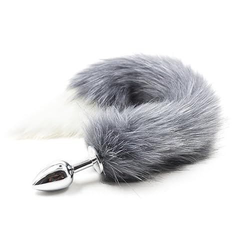 Fox Tail Plug Women Cosplay Costume Accessories - Grey/White