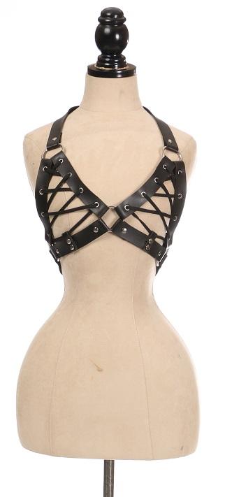 Black Faux Leather Lace-Up Bra Top - Black - Regular / Black