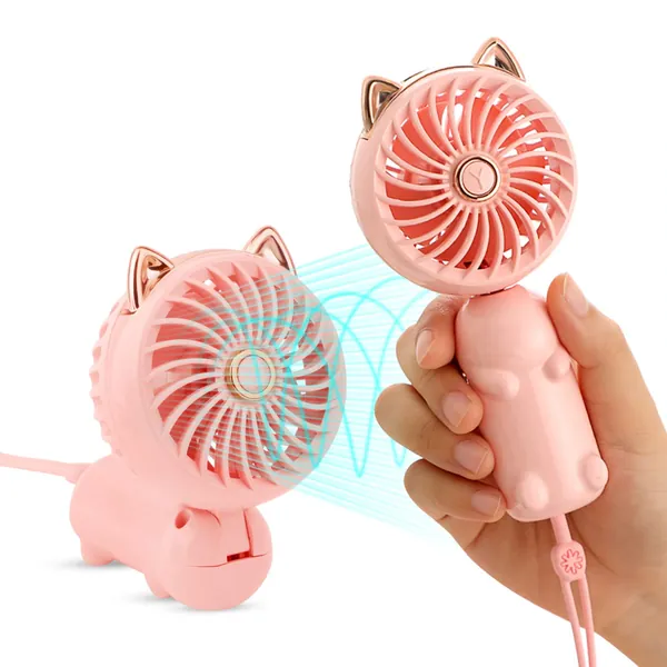 Mini ventilateur portable avec batterie rechargeable et 3 vitesses, petit ventilateur électrique personnel mignon pour filles/femmes/enfants en plein air, ventilateur pliable pour bureau/table/chambre