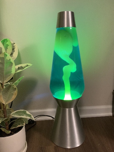 27 Inch Giant Grande Lava Lite Lamp Blue Lime Green Yellow Silver Base