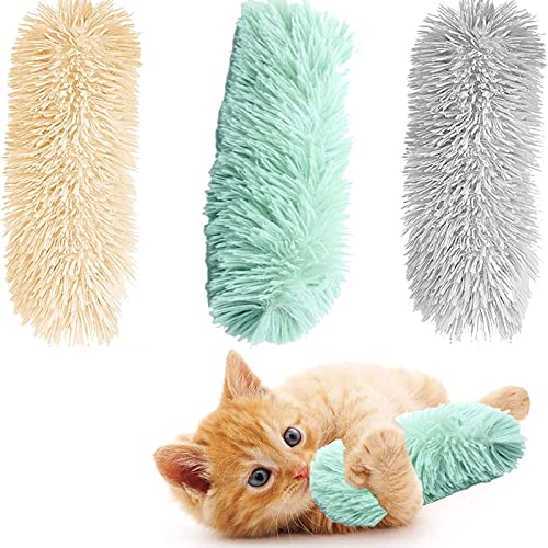HAWAKA 3 Pack Cat Kicker Toys,11" Long Soft Plush Cat Toys Interactive Toy, Cat Pillows Toys with Sound Paper, Catnip Toys for Kitty Chewing Training Interactive - Multi Color-1
