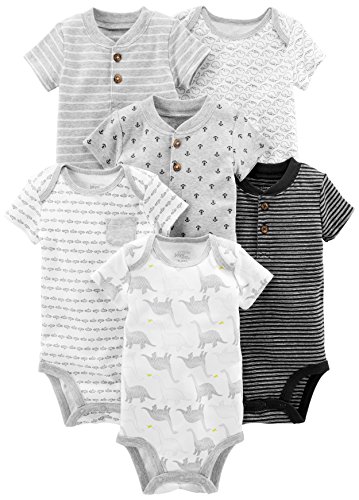 Simple Joys by Carter's Baby Boys' Short-Sleeve Bodysuit, Pack of 6 - 6-9 Months - Black/White