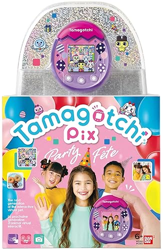 TAMAGOTCHI 42905 Bandai Pix - The Next Generation of Virtual Reality Pet with Camera, Games and Collectable Characters - Party Balloon, Dark Purple - Single