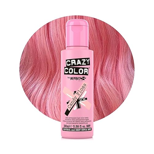Crazy Color Vibrant Candy Floss Semi-Permanent Hair Dye. Highly Pigmented Pastel Pink Conditioning & Oil Nourishing Vegan Formula | No Bleach or Ammonia | 100ml - Candy Floss