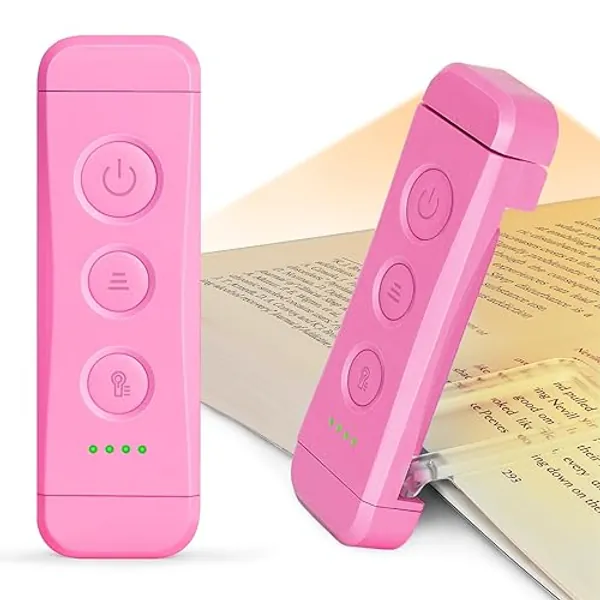 Glocusent Reading Light Book Light Clip On, Eye Caring Reading Lights for Books in Bed, 3 Colours & 5 Brightness Dimmable, Portable & Flexible, Long Lasting up to 80 hrs, Perfect for Book Lover